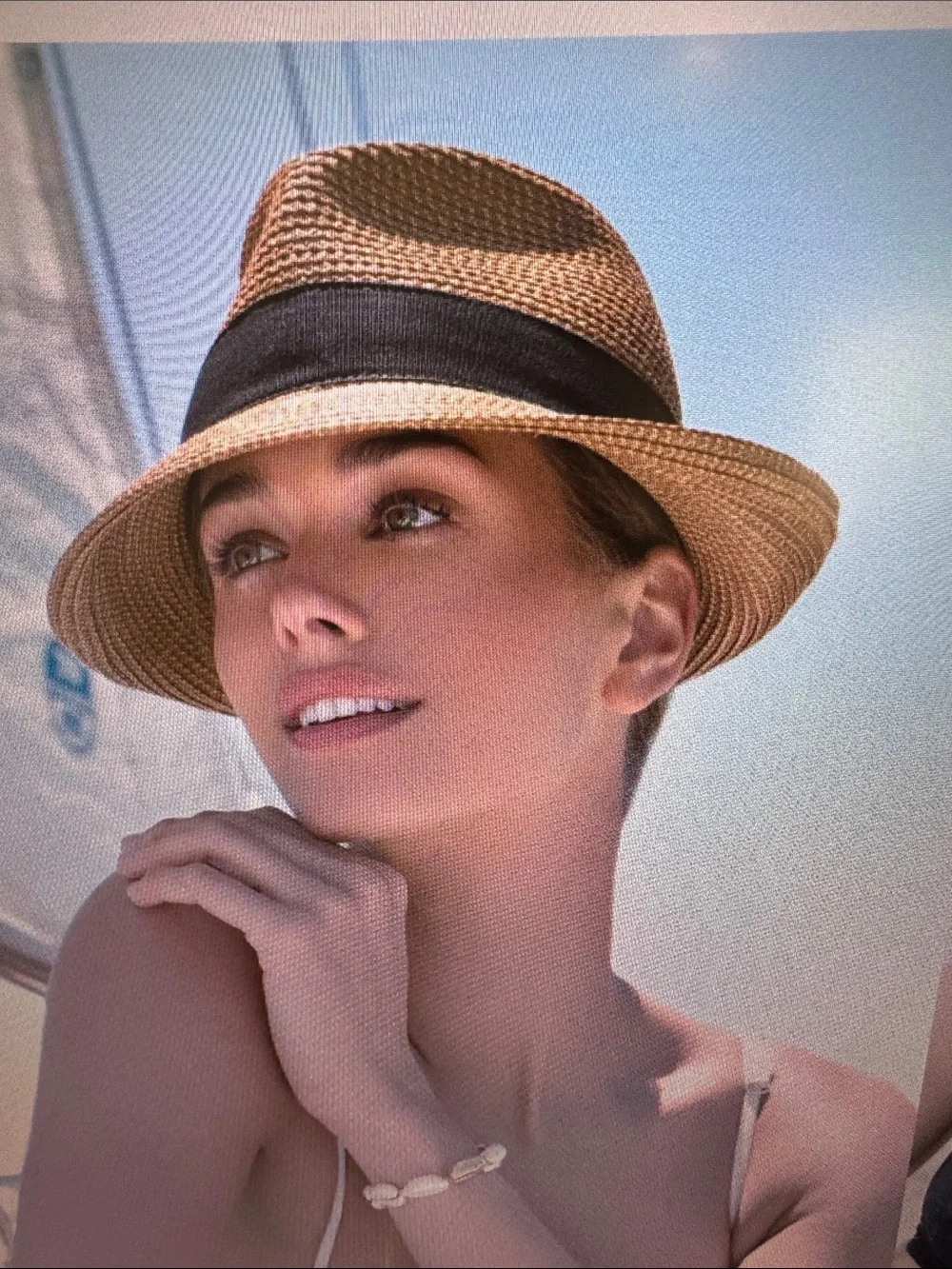 Eric Javits Classic Fedora Wofen Sun Hat with Black Trim - very good condition - Picture 9 of 10